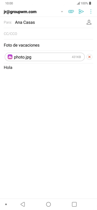 Pulsa el icono de envío cuando termines de escribir el correo electrónico. Pulsa el icono de envío cuando termines de escribir el correo electrónico.