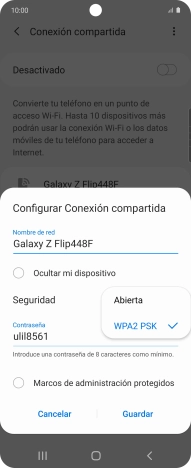 Pulsa WPA2 PSK para proteger la conexión wifi con una contraseña.