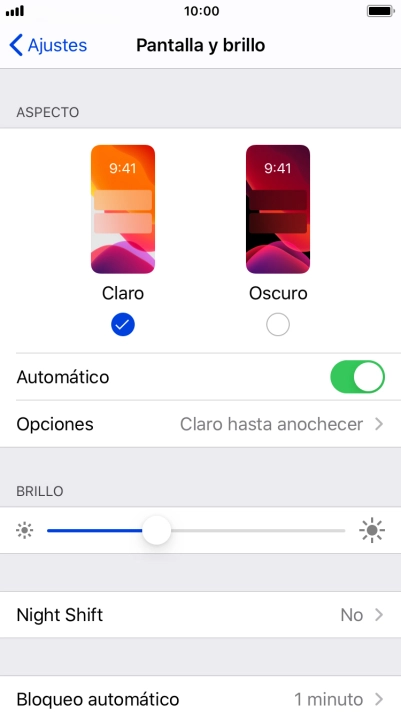 Si activas la función, pulsa Opciones y sigue las indicaciones de la pantalla para seleccionar el período de tiempo que debe durar el Modo Oscuro. Si activas la función, pulsa Opciones y sigue las indicaciones de la pantalla para seleccionar el período de tiempo que debe durar el Modo Oscuro.