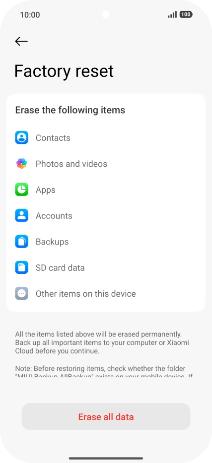Press Erase all data.