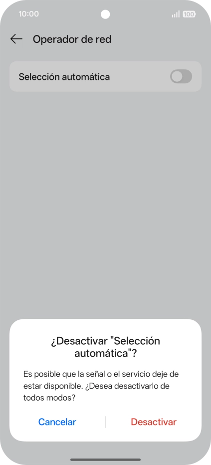 Pulsa Desactivar para desactivar la función y espera mientras el teléfono está buscando redes. Pulsa Desactivar para desactivar la función y espera mientras el teléfono está buscando redes.