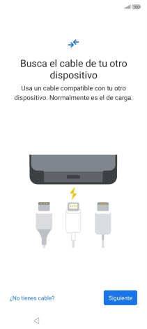 Si tienes un cable que pueda conectar ambos teléfonos, inserta el cable y sigue las instrucciones de la pantalla para transferir contenido a tu teléfono. Si no tienes un cable, pulsa ¿No tienes cable?. Si tienes un cable que pueda conectar ambos teléfonos, inserta el cable y sigue las instrucciones de la pantalla para transferir contenido a tu teléfono. Si no tienes un cable, pulsa ¿No tienes cable?.