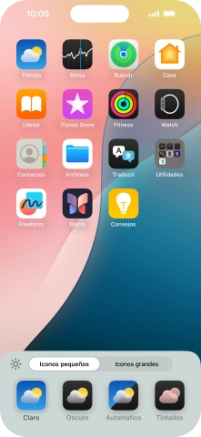 Pulsa el ajuste deseado para seleccionar el tamaño de los iconos de las apps en la pantalla de inicio. Pulsa el ajuste deseado para seleccionar el tamaño de los iconos de las apps en la pantalla de inicio.