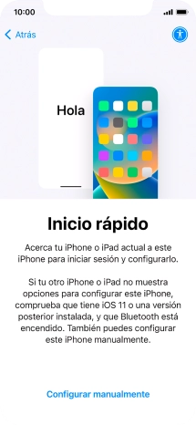Sigue las indicaciones de la pantalla para transferir contenido de otro dispositivo iOS11 o con una versión más reciente o pulsa Configurar manualmente. Sigue las indicaciones de la pantalla para transferir contenido de otro dispositivo iOS11 o con una versión más reciente o pulsa Configurar manualmente.