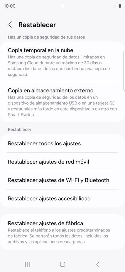 Pulsa Restablecer ajustes de red móvil. Pulsa Restablecer ajustes de red móvil.