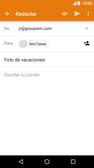 Pulsa en el campo de escritura y escribe el texto del correo electrónico. Pulsa en el campo de escritura y escribe el texto del correo electrónico.