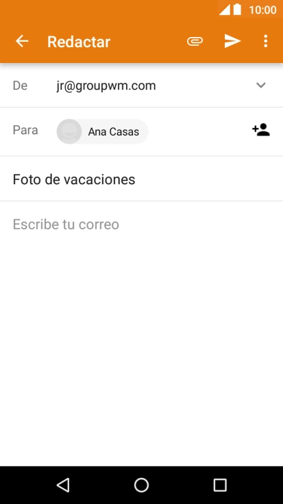 Pulsa en el campo de escritura y escribe el texto del correo electrónico. Pulsa en el campo de escritura y escribe el texto del correo electrónico.