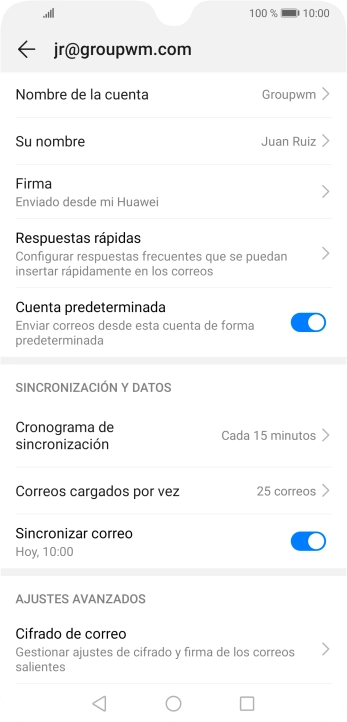 Pulsa Nombre de la cuenta e introduce el nombre de la cuenta de correo electrónico.