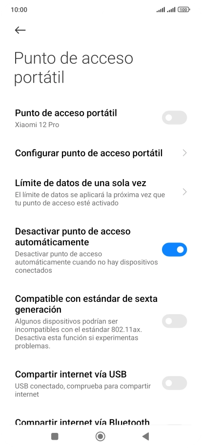 Pulsa Configurar punto de acceso portátil. Pulsa Configurar punto de acceso portátil.
