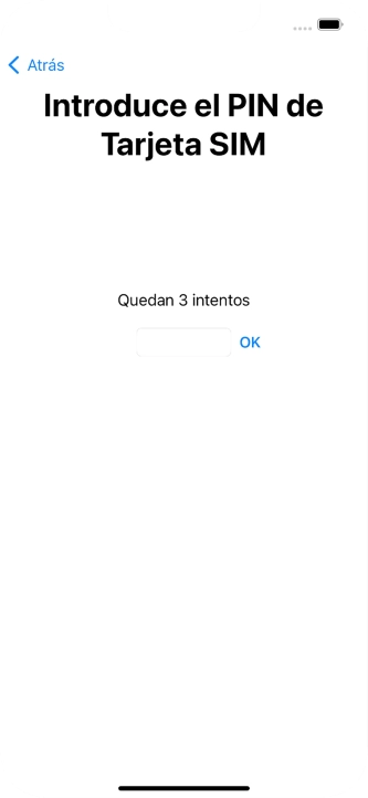 Si es necesario desbloquear la tarjeta SIM, introduce el código PIN y pulsa OK. Si es necesario desbloquear la tarjeta SIM, introduce el código PIN y pulsa OK.
