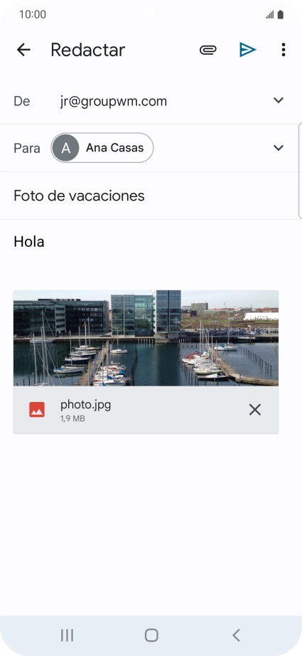 Pulsa el icono de envío cuando termines de escribir el correo electrónico. Pulsa el icono de envío cuando termines de escribir el correo electrónico.