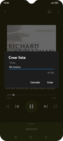 Introduce el nombre deseado de la lista de reproducción y pulsa Crear. Introduce el nombre deseado de la lista de reproducción y pulsa Crear.