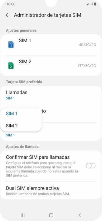 Pulsa la tarjeta SIM deseada. Pulsa la tarjeta SIM deseada.