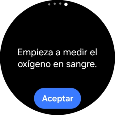 Pulsa Aceptar y espera mientra el smartwatch está midiendo la saturación de oxígeno en sangre. Pulsa Aceptar y espera mientra el smartwatch está midiendo la saturación de oxígeno en sangre.