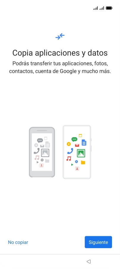 Puedes transferir el contenido de otro teléfono cuando activas tu teléfono por primera vez y cuando lo has restablecido. Cuando aparezca en la pantalla del teléfono esta imagen, ya está listo para la transmisión del contenido del otro teléfono. Puedes transferir el contenido de otro teléfono cuando activas tu teléfono por primera vez y cuando lo has restablecido. Cuando aparezca en la pantalla del teléfono esta imagen, ya está listo para la transmisión del contenido del otro teléfono.