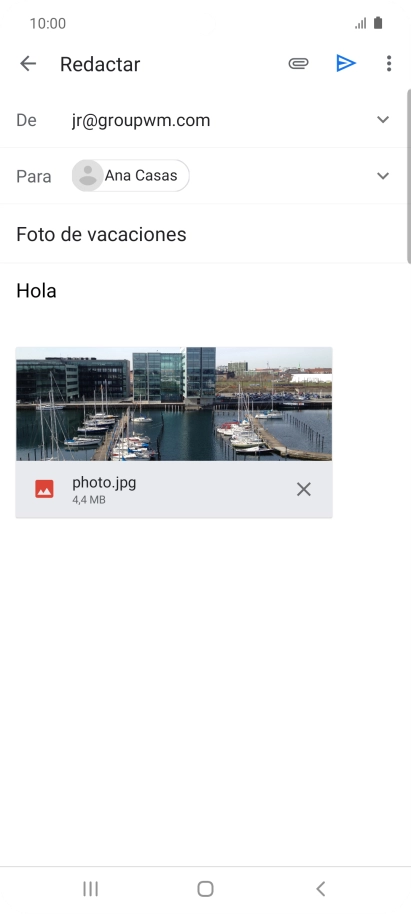 Pulsa el icono de envío cuando termines de escribir el correo electrónico. Pulsa el icono de envío cuando termines de escribir el correo electrónico.