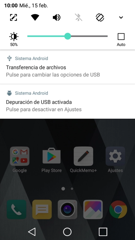 Pulsa el icono de USB. Pulsa el icono de USB.