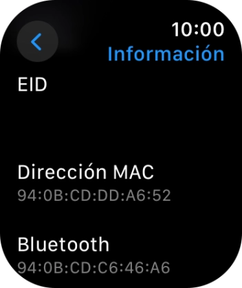 El número EID del Apple Watch se puede consultar bajo EID. El número EID del Apple Watch se puede consultar bajo EID.