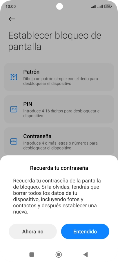 Pulsa Entendido y sigue las indicaciones de la pantalla para crear un código de seguridad del teléfono adicional. Pulsa Entendido y sigue las indicaciones de la pantalla para crear un código de seguridad del teléfono adicional.