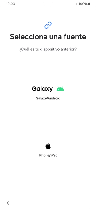 Pulsa el ajuste deseado y sigue las instrucciones de la pantalla para transferir el contenido del otro teléfono. Pulsa el ajuste deseado y sigue las instrucciones de la pantalla para transferir el contenido del otro teléfono.