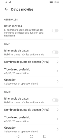 Pulsa Operador bajo la tarjeta SIM deseada.
