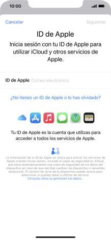 Si no tienes un ID de Apple, pulsa ¿No tienes un ID de Apple o lo has olvidado? y sigue las indicaciones de la pantalla para ver cómo crear un ID de Apple. Si no tienes un ID de Apple, pulsa ¿No tienes un ID de Apple o lo has olvidado? y sigue las indicaciones de la pantalla para ver cómo crear un ID de Apple.