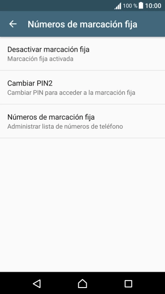 Pulsa Desactivar marcación fija para desactivar la marcación fija.