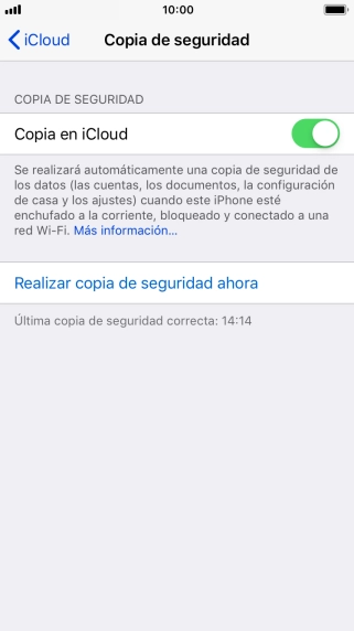 Pulsa Realizar copia de seguridad ahora y espera mientras se hace una copia de seguridad del contenido de la memoria del teléfono.