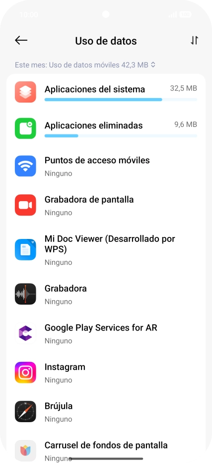 El consumo total de datos del período seleccionado aparece ahora en la pantalla. El consumo total de datos del período seleccionado aparece ahora en la pantalla.