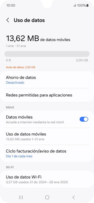 El consumo total de datos se visualiza ahora en la pantalla. El consumo total de datos se visualiza ahora en la pantalla.
