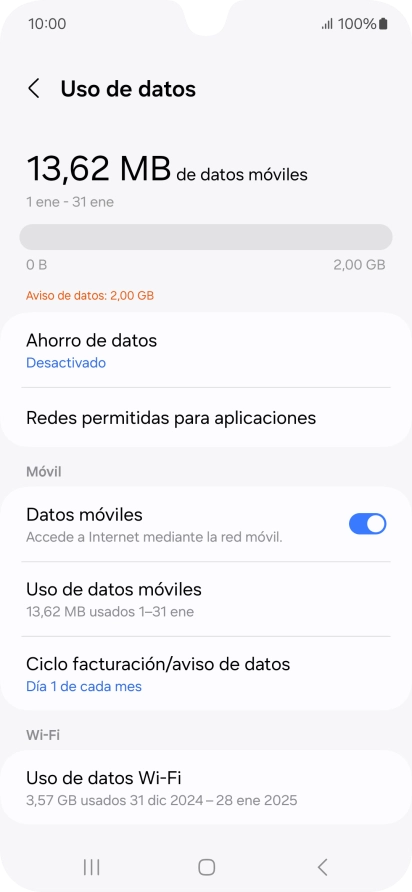 El consumo total de datos se visualiza ahora en la pantalla. El consumo total de datos se visualiza ahora en la pantalla.