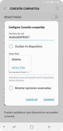 Pulsa WPA2 PSK para proteger la conexión wifi con una contraseña. Pulsa WPA2 PSK para proteger la conexión wifi con una contraseña.