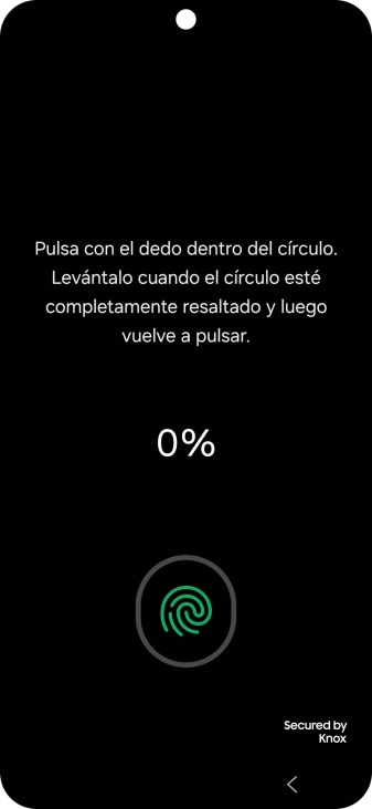 Sigue las indicaciones de la pantalla para crear una huella digital como código de seguridad. Sigue las indicaciones de la pantalla para crear una huella digital como código de seguridad.