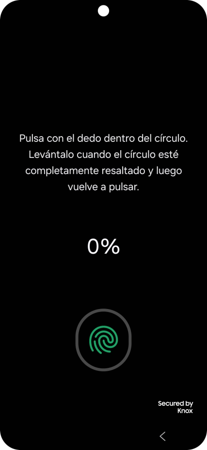 Sigue las indicaciones de la pantalla para crear una huella digital como código de seguridad. Sigue las indicaciones de la pantalla para crear una huella digital como código de seguridad.