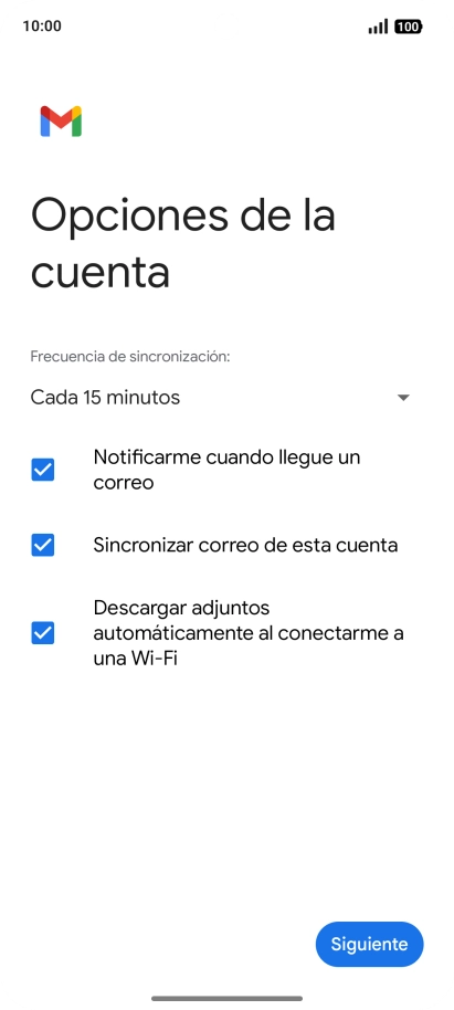 Si aparece en la pantalla esta imagen, tu cuenta de correo electrónico ha sido reconocida y configurada automáticamente. Sigue las indicaciones de la pantalla para introducir más información y terminar la configuración. Si aparece en la pantalla esta imagen, tu cuenta de correo electrónico ha sido reconocida y configurada automáticamente. Sigue las indicaciones de la pantalla para introducir más información y terminar la configuración.