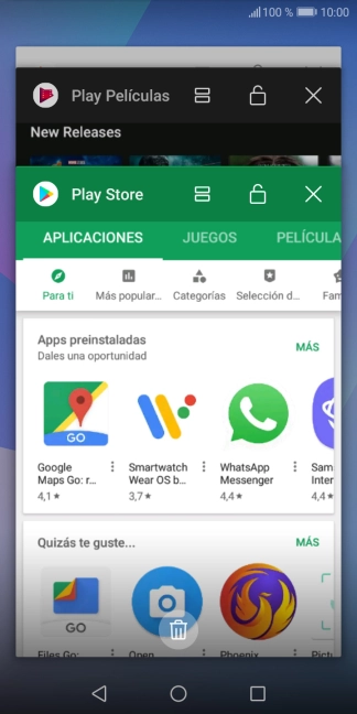 Para cerrar una sola aplicación en ejecución, desliza el dedo hacia la derecha sobre la aplicación deseada. Para cerrar una sola aplicación en ejecución, desliza el dedo hacia la derecha sobre la aplicación deseada.