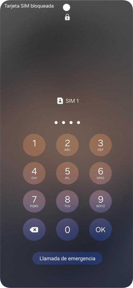 Si es necesario desbloquear la tarjeta SIM, introduce el código PIN y pulsa OK. Si es necesario desbloquear la tarjeta SIM, introduce el código PIN y pulsa OK.