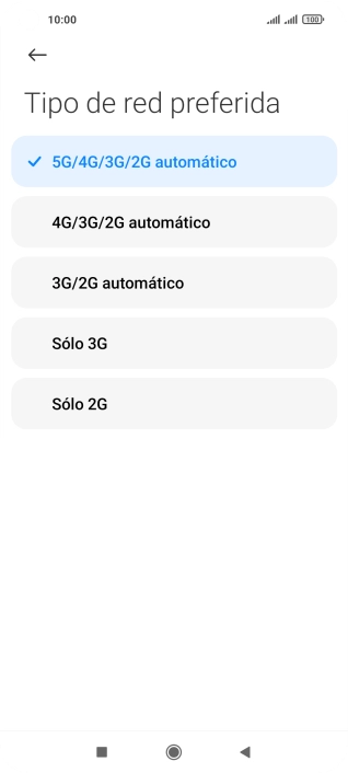 Pulsa el tipo de red deseado.