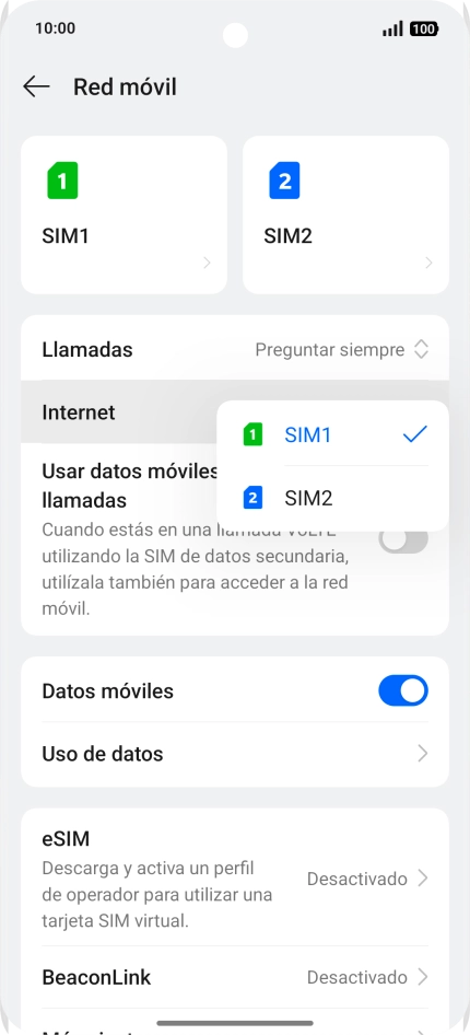Pulsa la SIM de la línea móvil deseada.