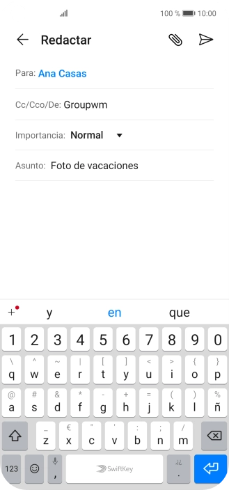 Pulsa en el campo de escritura y escribe el texto del correo electrónico. Pulsa en el campo de escritura y escribe el texto del correo electrónico.