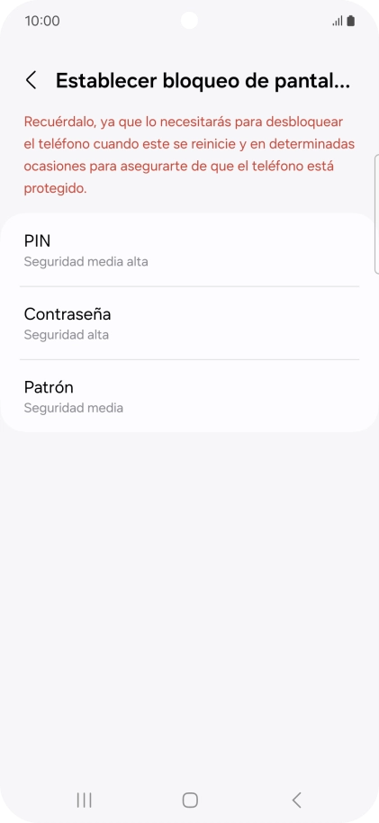 Pulsa el código de seguridad deseado y sigue las indicaciones de la pantalla para crear un código de seguridad del teléfono adicional. Pulsa el código de seguridad deseado y sigue las indicaciones de la pantalla para crear un código de seguridad del teléfono adicional.