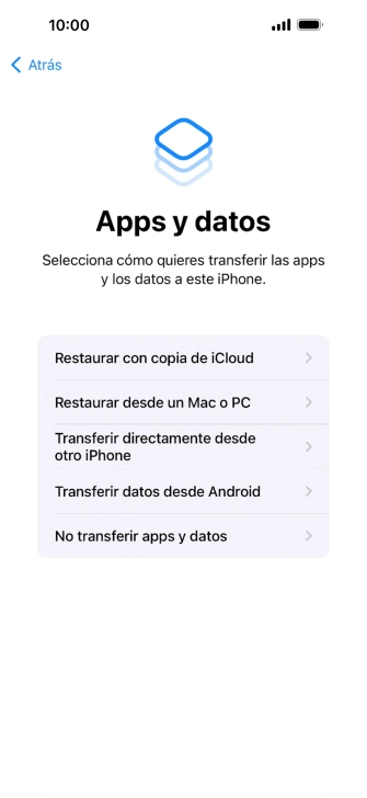 Pulsa No transferir apps y datos y sigue las indicaciones de la pantalla para finalizar la activación del teléfono. Pulsa No transferir apps y datos y sigue las indicaciones de la pantalla para finalizar la activación del teléfono.