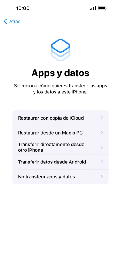 Pulsa No transferir apps y datos y sigue las indicaciones de la pantalla para finalizar la activación del teléfono. Pulsa No transferir apps y datos y sigue las indicaciones de la pantalla para finalizar la activación del teléfono.
