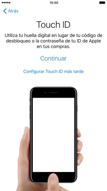 Sigue las indicaciones de la pantalla para activar el uso del sensor de identidad o pulsa Configurar Touch ID más tarde. Sigue las indicaciones de la pantalla para activar el uso del sensor de identidad o pulsa Configurar Touch ID más tarde.