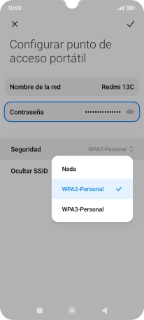 Pulsa WPA3-Personal para proteger la conexión wifi con una contraseña.