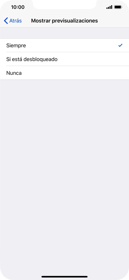 Para seleccionar la vista previa de las notificaciones en la pantalla de bloqueo, pulsa Siempre. Para seleccionar la vista previa de las notificaciones en la pantalla de bloqueo, pulsa Siempre.