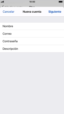 Pulsa Descripción e introduce el nombre de la cuenta de correo electrónico. Pulsa Descripción e introduce el nombre de la cuenta de correo electrónico.