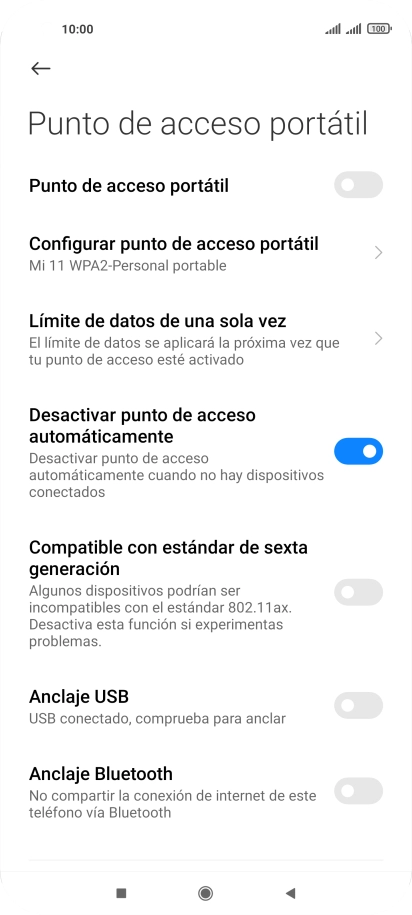 Pulsa Configurar punto de acceso portátil. Pulsa Configurar punto de acceso portátil.