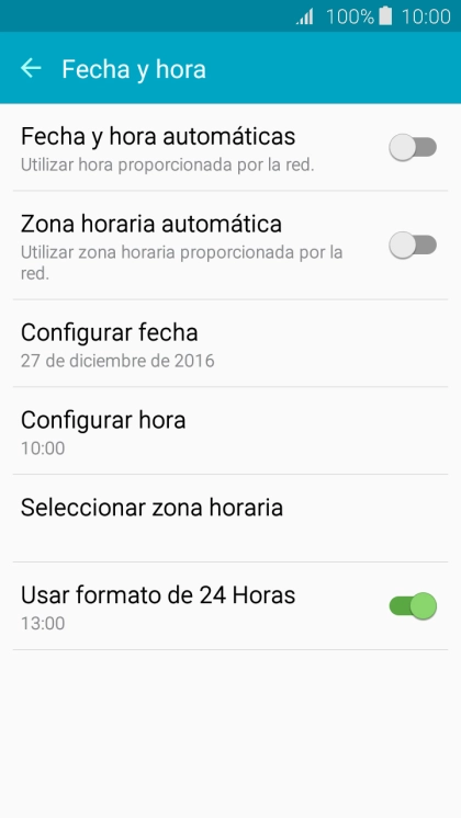 Pulsa Fecha y hora automáticas para activar la función. Pulsa Fecha y hora automáticas para activar la función.