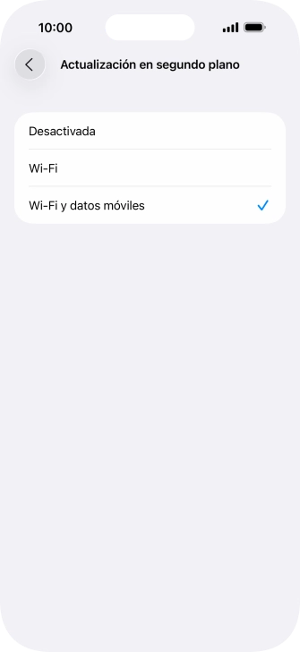 Para desactivar la actualización de apps en ejecución, pulsa Desactivada. Para desactivar la actualización de apps en ejecución, pulsa Desactivada.